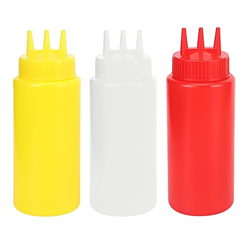 Miniatura 1 de Botella de condimentos para exprimir de 3 agujeros con tapa para salsas de aderezo de ensalada ketchup de plástico