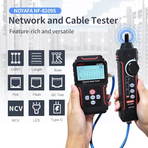 noyafa nf-8209s network cable tester ethernet cable tester with poencvcable length testport flashingmulti-function trouble-free line scan modecat5cat6 line tracerlan network cable tracer kit
