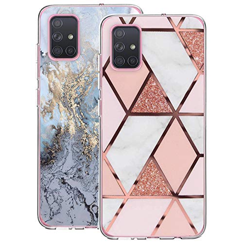 Croazhi Kompatibel mit Handyhülle Samsung Galaxy A71 Hülle Silikon Transparent Cover,Galaxy A71 Schutzhülle Case Original Design Durchsichtige A71 Tasche Blau Weiß Grün Rosa Marmor Blume