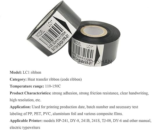 Image of 20 Rolls Hot Stamp Ribbon Thermal Transfer Ribbon 30mm x 100m for Date Coder Hot Stamp Printer 241 241B 241S TJ-08 DY-8 DY-6 (Black)