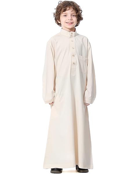IBTOM CASTLE Robe for Boys Muslim Long Sleeve Thobe Abaya Saudi Arab Kaftan Islamic Zipper Arabic Dubai Dress With Pockets