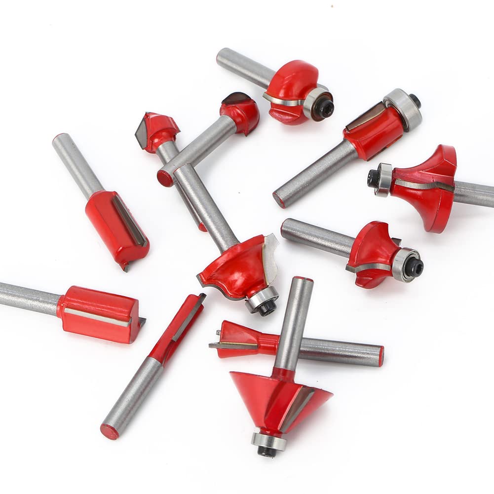 Baorder Lot de 12 forets de fraisage supérieur, tige de 6 mm, forets en carbure pour travail du bois, découpe, rainures (inclut forets droites, cove bit, chamfer bit)