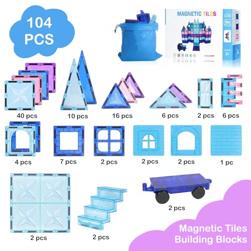 Image of SNAPTRON Magnetic Blocks for Kids Tiles -104Pieces Set Gifts for Girls, Boys, Magnetic Blocks for Kids 3+ Years, 4 5 6 7 8 9 10 / Constructing & Learning Builder Educational Magnatiles Game