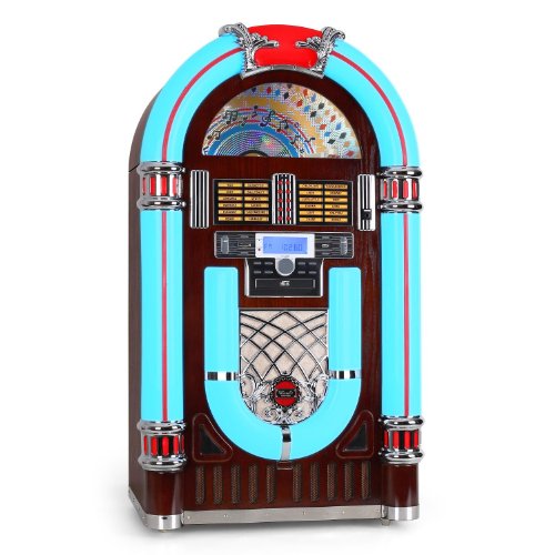 Radio PLL Majestic JB 3710N TT CD USB SD - Juke box con giradischi 33/45/78 giri, lettore CD/Mp3, Radio PLL, Ingressi USB/SD recorder, illuminazione multicolor, Legno