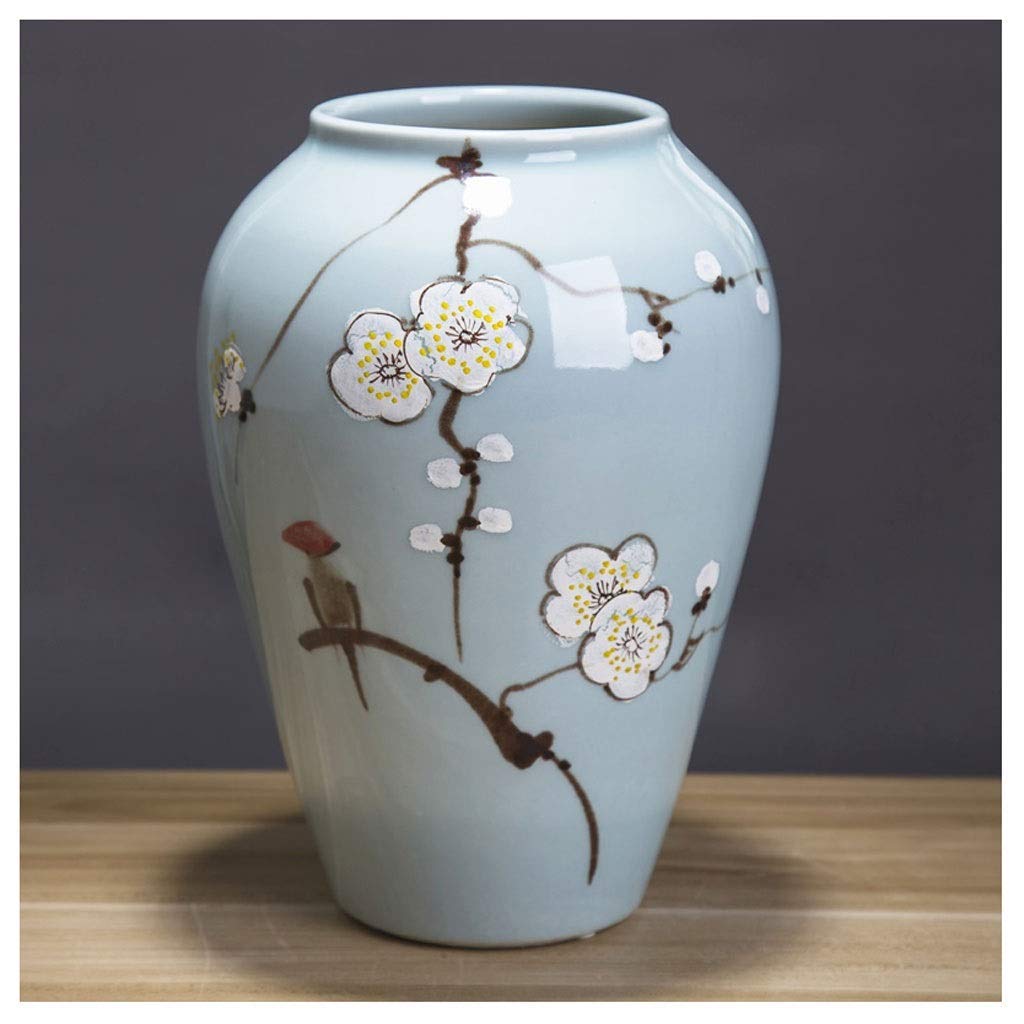 asdchZen Home Decorative Flower Vase Chinese Style Hand-Painted Plum Ceramic Vase Blue Plant Container Household Large-Capacity Flower Arrangement Pottery Centerpieces Home Office,Blue-B
