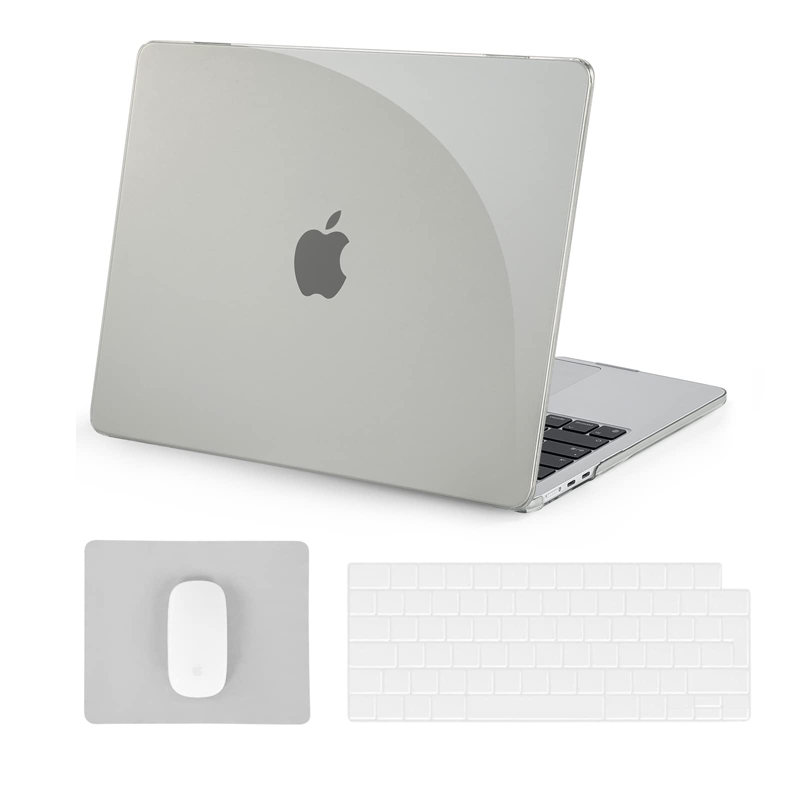BlueSwan Custodia Compatibile con 2024 2022 MacBook Air 13,6 Pollici M2 M3 A2681 A3113, Cover Rigida Trasparente e Cover per Tastiera e Tappetino per Mouse Portatile - Cristallo Grigio