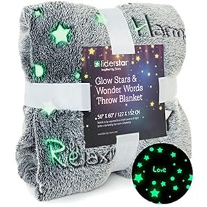 Glow in The Dark Throw Blanket ,Super Soft Cozy Furry Plush Fleece Blanket Decorated with Stars and Words of Healing…