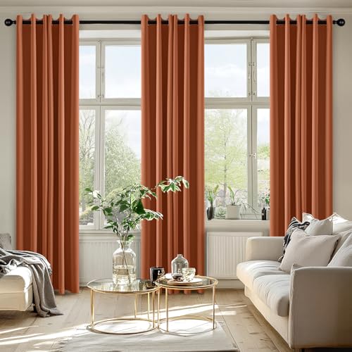 Image of MIULEE Blackout Curtains for Bedroom Living Room 2 Panels, Thermal Insulated Room Darkening Drapes Grommet Noise Reducing Light Blocking Window Treatments 72 Inches Long 40x72 Inch Rust