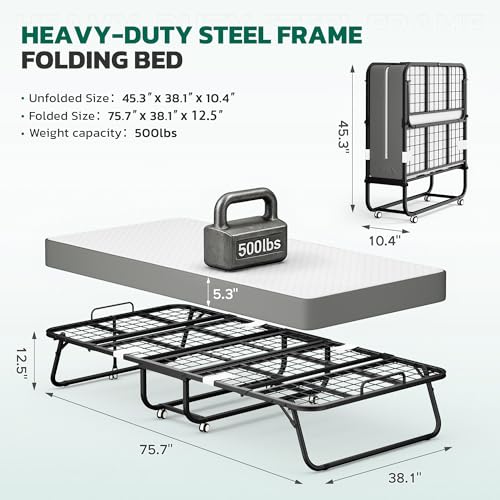 Greenvelly Folding Bed with 5 Inch Mattress