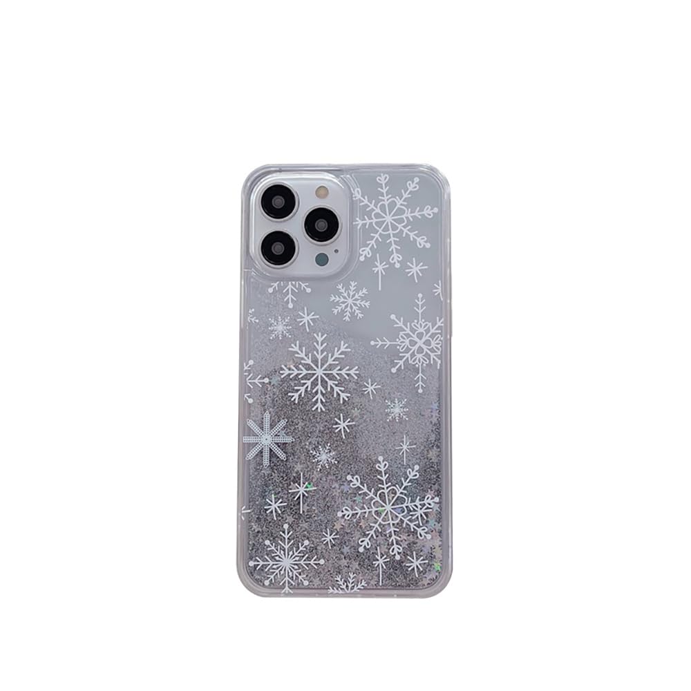 FLIRACON Snow Glitter Snowflake Quicksand Clear Soft Phone Case Compatible with iPhone Case (White,iPhone 12 Pro)