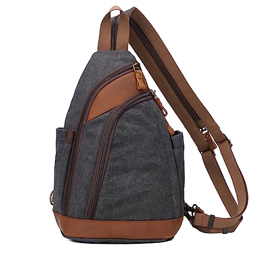 Mochila tipo sling de canvas negra para ciclismo y senderismo miniatura 1