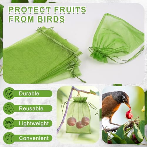Image of ANZNKU 50 Pack Green Organza Bags 5 x 7 Inch, Gift Bags Small Size Sheer Favor Bag with Drawstring, Small Mesh Bag for Easter Candy Jewelry Party Wedding & St. Patrick's Day