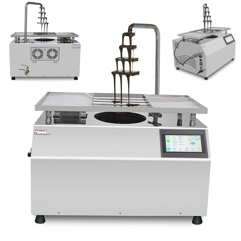 Templadora de Chocolate Comercial de 7 l: fundidora automática de Acero Inoxidable con Mesa vibratoria y dispensador for recubrimientos, Fuentes, Barras y decoración de postres.