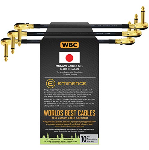 3 Units - 9 Inch - S-Shaped Pedal, Effects, Patch, instrument cable CUSTOM MADE By WORLDS BEST CABLES â€“ made using Mogami 2524 wire and Eminence Gold Plated (6.35mm) R/A Pancake type Connectors