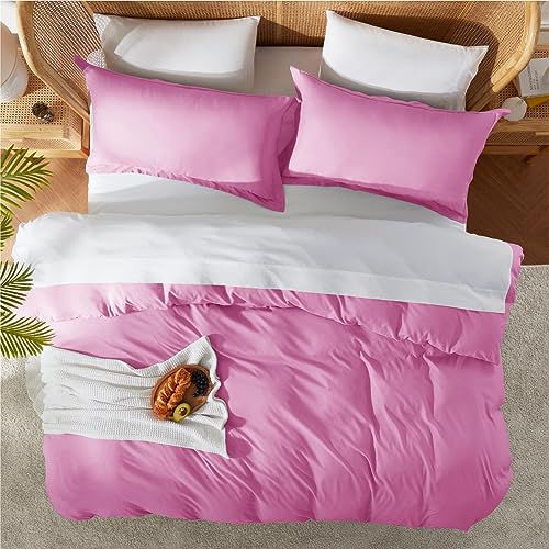 Nestl California King Duvet Cover Set with Comforter Insert - Light Pink 4 Piece 104x98 Duvet Cover & 2 Pillow Shams with White Quilted Down Alternative Comforter, Ultra Soft, All Season