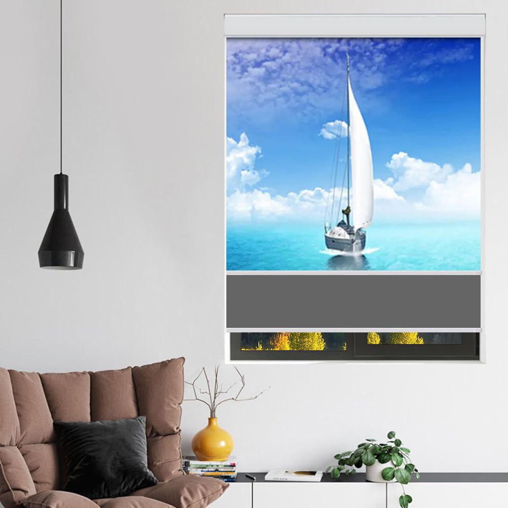 Zshine Day and Night Dual Layers Manual Roller Shades and Light Filtering Zebra Shades Suitable for Home, Office, Hotel, Club, Restaurant, Cinema Windows (Customize Pattern 2)