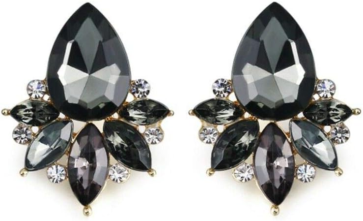 Art Deco Antique Vintage Pear Grey Slate Gray Rhinestone Bridal Bridesmaid Wedding Prom Cluster Earrings