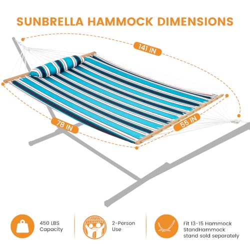 Image of Lazy Daze 12 FT Sunbrella Fabric Hammock, Non-Fading Double Outdoor Hammock