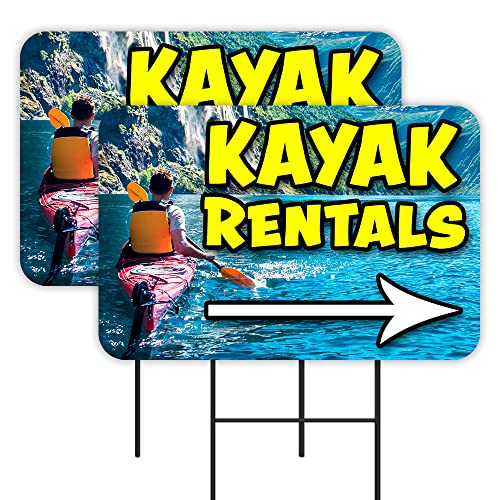 2-Pack Kayak Rentals Yard Signs 16"x24" with Stakes
