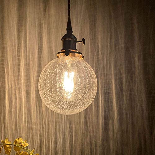 BLOOHK Lámpara Colgante de Vidrio crepitado Vintage, lámpara Colgante de Globo Industrial con Acabado de Bronce, Accesorio de Techo de Estilo rústico para Isla de Cocina, Comedor, Bar