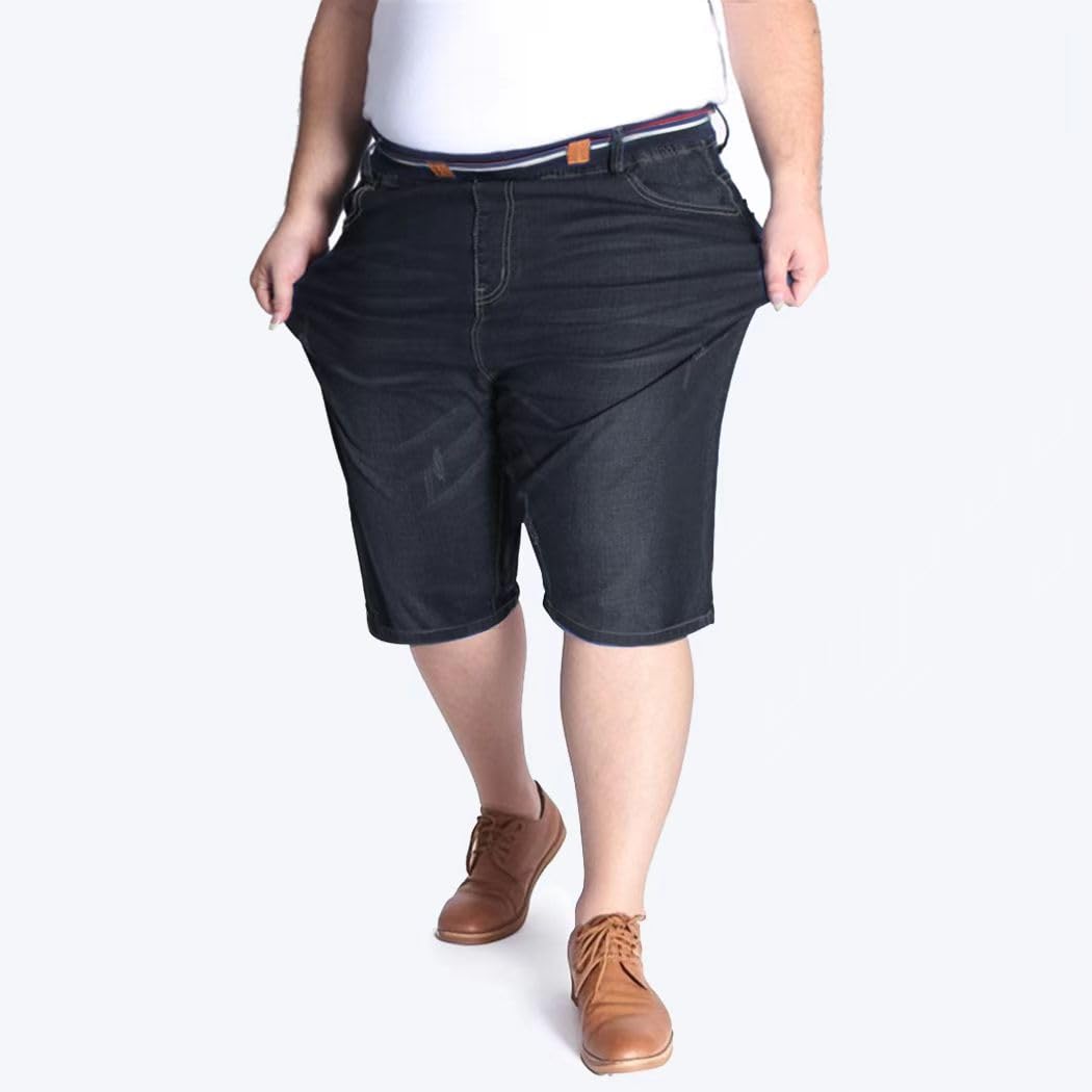 Uomo Pantaloncini Jeans Taglie Forte Gamba Dritta a Vita Alta Estivi Denim Shorts con Coulisse