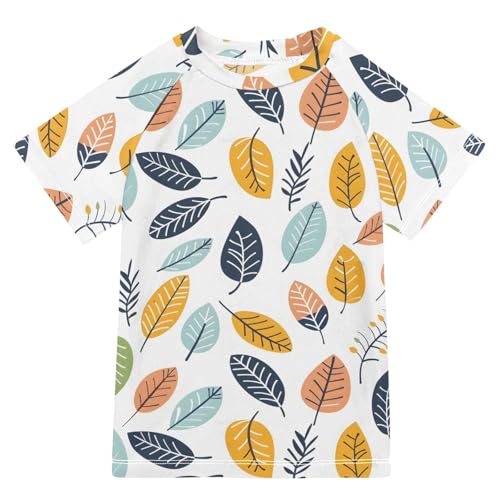 ALAZA Kids Rash Guard Toddler Swim Shirt Boy Girls Fall Leaves UPF 50+ Short Sleeve 4T