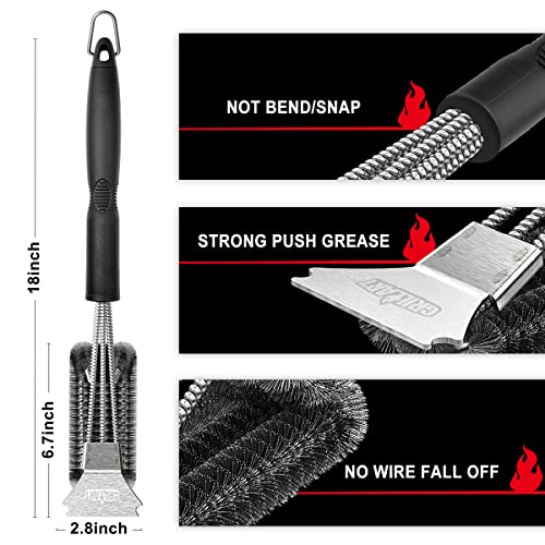 Grillart Grill Brush And Scraper, Extra Strong Bbq Cleaner Accessories, Safe Wire Bristles 18" Barbecue Triple Scrubbers Cleaning Brush For Gas/Charcoal Grilling Grates, Wizard Tool Br-8115 #TOP4