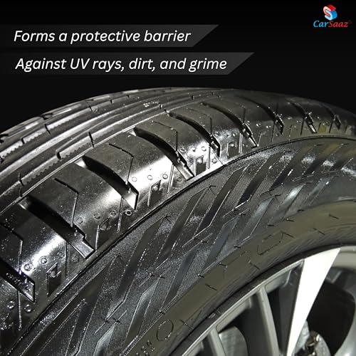 Image of CAR SAAZ Tyre Shiner 100ml | Car & Bike Tire Polish for Instant Shine | Prevents Fading and Cracking of Tyres | Shine & Protects | Non-Greasy, Long Lasting, Deep Gloss | Tyre Dresser Polish (100ml)