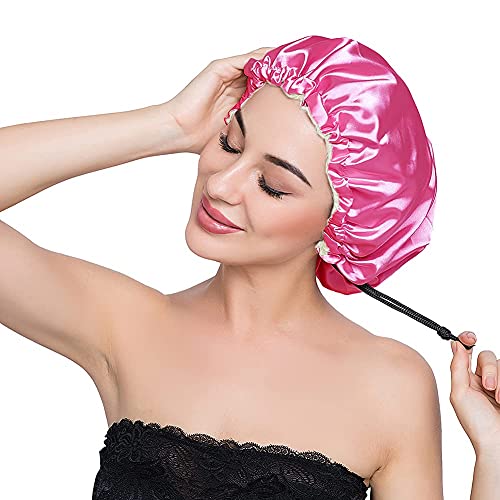 Image of Stain Bonnet Silk Sleep Cap Adjustable Satin Cap for Night Sleeping Hair Bonnet Reversible Double Layer