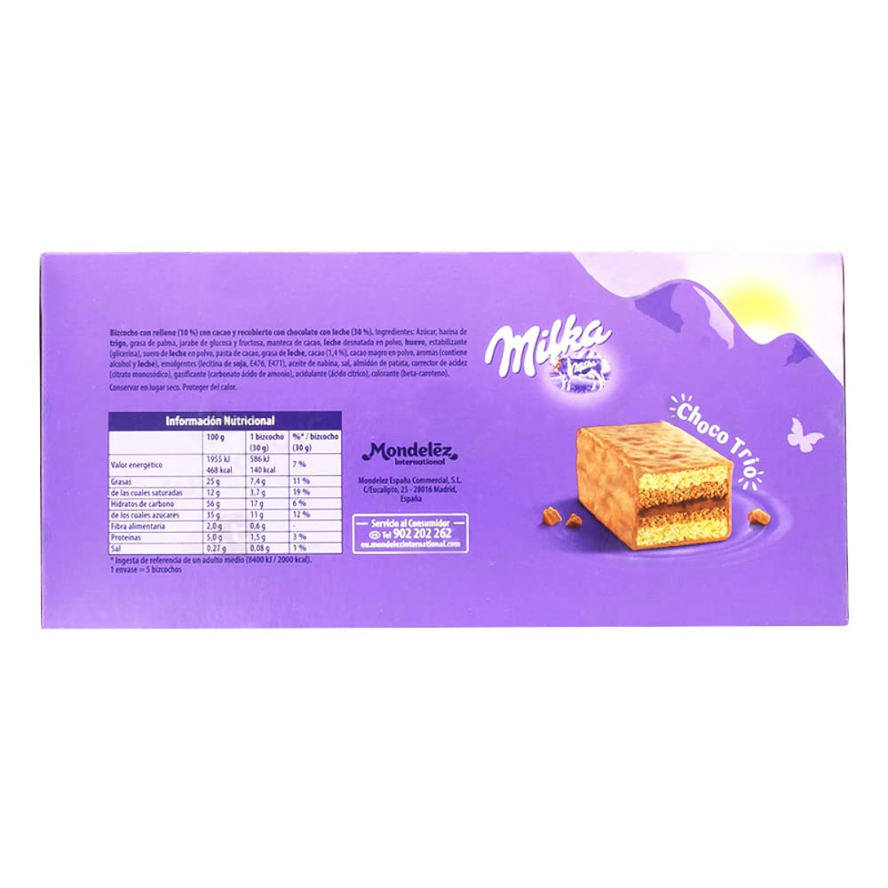 Milka Choco Trio Bizcocho de Cacao Cubierto con Chocolate con Leche 150 g