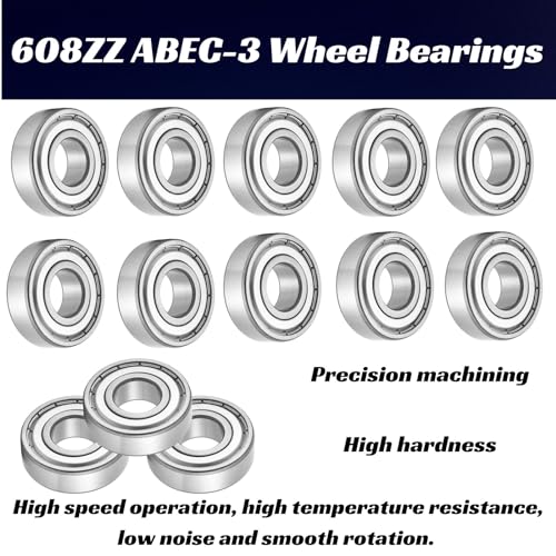 EXERAUO Rolamento de esferas 608-zz, 100 peças, 8mm x 22mm x 7mm, metal duplo selado, blindado para