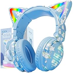 Audífonos Tipo Gamer Auriculares de Oreja de Gato,Auriculares RGB Cat Ear,Bluetooth inalámbricos para Juegos para PS4, PS5, PC,micrófono Integrado e iluminación Personalizable Cable Tipo C Orejas para niñas