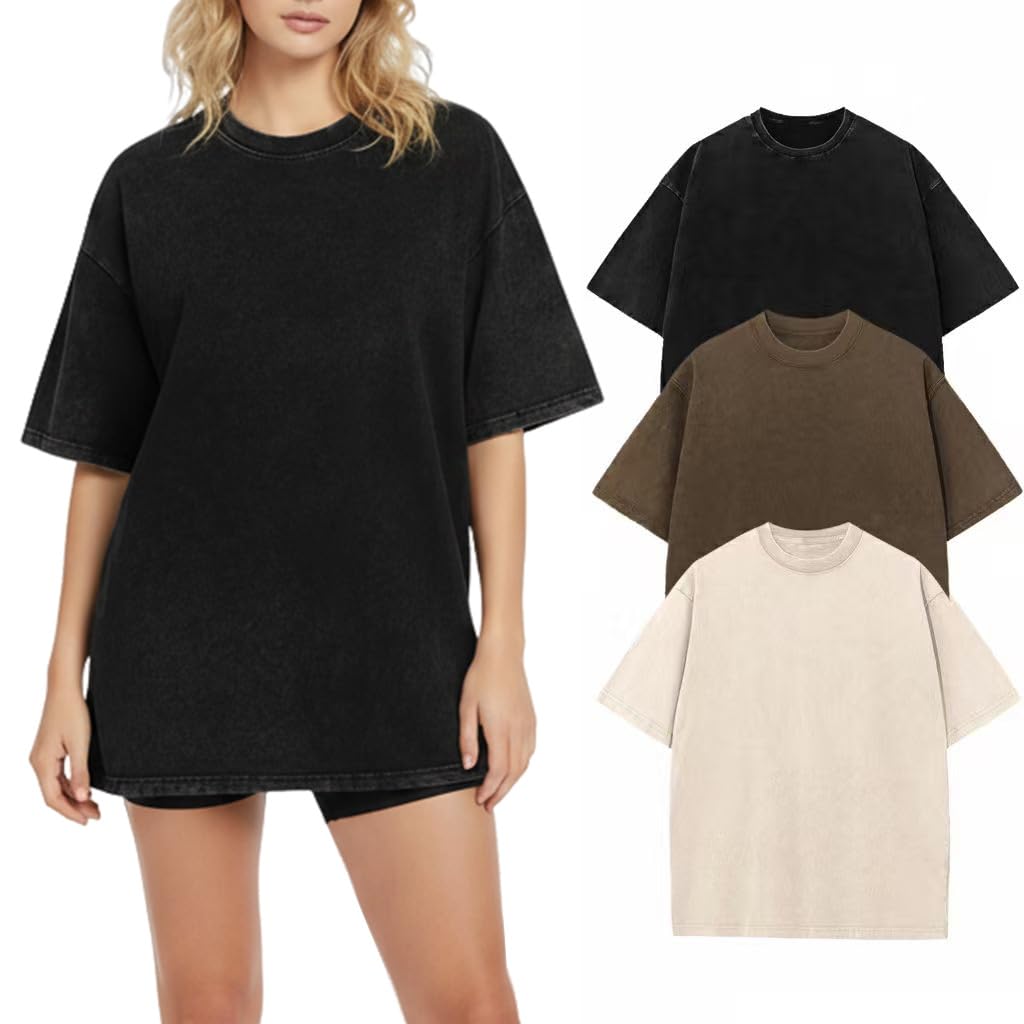 Cuptacc Tshirt Damen Baumwolle Shirt Damen Sommer Top Halbe Ärmel Rundhals Oberteile Lässig Locker T-Shirt Sweatshirt