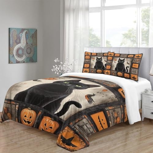 Funda nórdica gato negro microfibra suave 220x240cm con diseño cabeza de zucca 3D 5