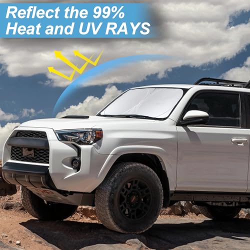 Car Windshield Sun Shade for 4Runner 2003-2009-Sunshade for Front Window Cover Custom Fit Toyota RAV4 4Runner Sequoia Land Cruiser Sun Visor Protector 210T Fabric Foldable Shades Block UV Ray (M+