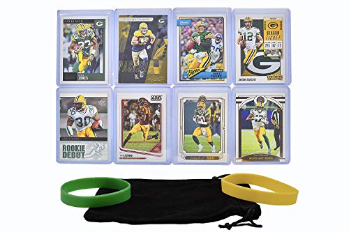 Green Bay Packers Cards: Aaron Rodgers Davante Adams Aaron Jones Jamaal Williams Allen Lazard Clay Matthews Brett Favre Ahman Green ASSORTED Football Stars & Legends Trading Card & Wristbands Bundle