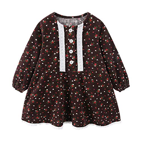 Vestido de pana para niñas Mud Kingdom ropa vintage infantil de manga larga marrón