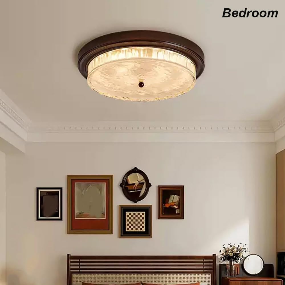 Okrągła Wpuszczany LED Lampy Sufitowa Vintage, Plafon Szkło Falowanie Wody Minimalistyczne 3 CCT Regulowana Brązowe Oświetlenie Sufitowe do Sypialnia Gabinet Wejście(47cm/18.50in)