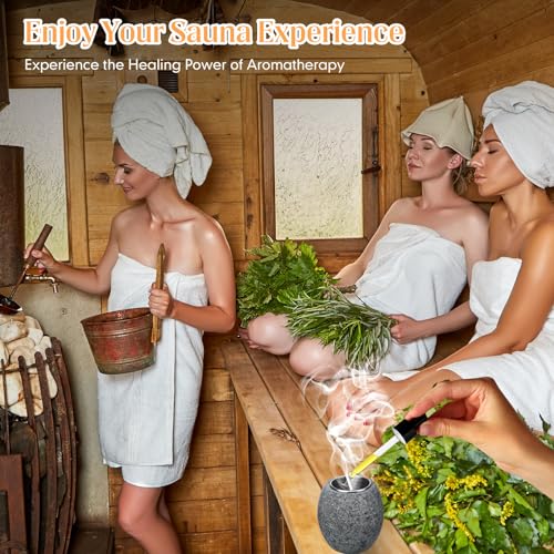 Teecyhooo 7 Pcs Sauna Accessories Kit, Wood Bucket and Ladle Set, Thermometer & Hygrometer, Sauna Hourglass, Brush, Exfoliating Volcanic Rock, Aromatherapy Cup, 1 Gallon Capacity Bucket Handmade - Thumbnail 2