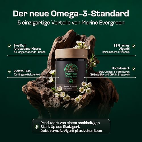 NatuRise® Omega 3 Vegan 120 Kapseln – 1440mg Algenöl pro Tag davon 869mg Omega-3 (DHA, EPA & DPA) – Hochdosiert – Laborgeprüft – Triglycerid-Form – UV-geschützt – Fischöl Alternative 3