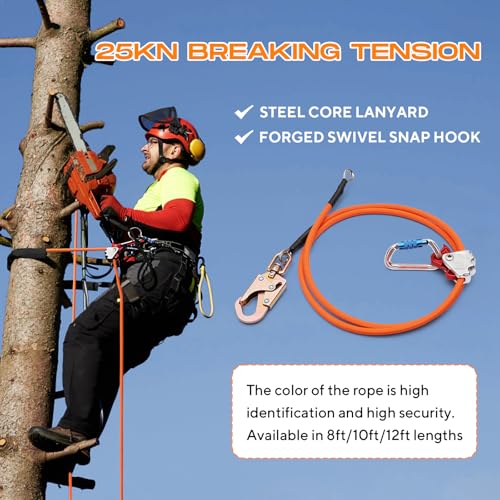 Image of 12ft Steel Wire Core Flipline, 3300Lbs Arborist Positioning Lanyard Kit
