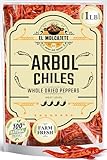 Arbol Chile Whole Dried Arbol Chile - 1 Lb - El Molcajete Brand for Mexican Recipes, Tamales, Salsa, Chili, Meats, Soups, Stews & BBQ
