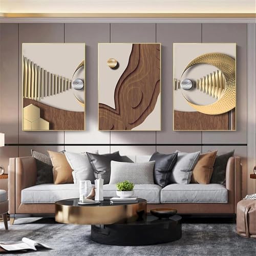 SYLUOQP Resumen de Pintura geométrica en Lienzo - Arte de Pared marrón de Lujo Dorado - póster e impresión para decoración Moderna y Minimalista - 3 Piezas sin Marco,40x60cm