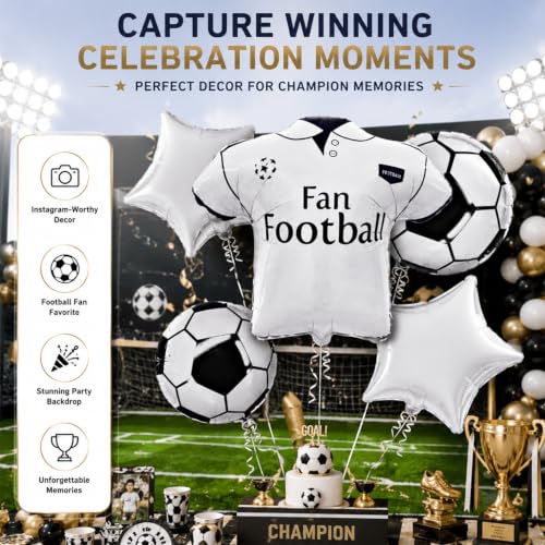 Image of Atpata Funky Football Theme Foil Balloons - 18 Inch Round Football Shape Foil Balloons for Kids Sports Themed Birthday Party Decor and Goal theme Celebrations (Fan Jersey)