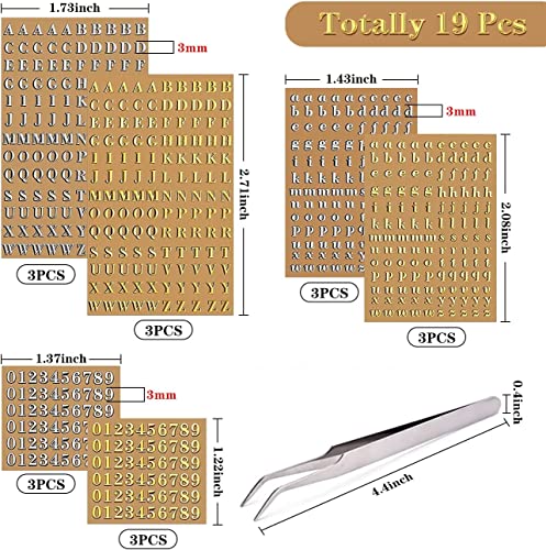 18 Sheets Mini Gold/Silver Letter Stickers for Nail Art, Epoxy Resin Crafts, Glitter Self-Adhesive DIY Scrapbook Stickers with Tweezers