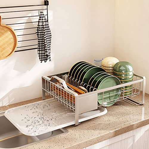 Olotu Movable Dish Rack 304 Stainless Steel Utensil Holder With Handles Dish Drying Rack With Drip Tray Dish Racks For Kitchen Counter #TOP6