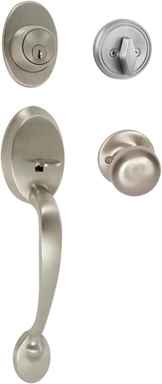 Callan by Delaney Hardware Colton Exterior Single Cylinder Front Door Handleset with Saxon Knob Interior, Fits Doors 1-3/8 to 1-3/4 inch Thick, Edged Bronze