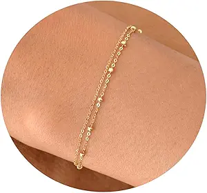 Dainty Gold Bracelets for Women Cute Tiny Sideways Cross Bracelets Layered Pearls Herringbone Chain Toggle Clasp Bracelet Minimalist Handmade Jewelry Gift