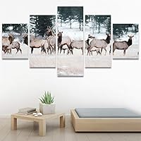 SIGNWIN 5 Panel Canvas Wall Art Animals Expressionism Group Modern Artwork for Home Decorations Ready to Hang - 60