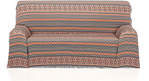BENEDETTAHOME Colcha Foulard Multiusos Jacquard Modelo Amaya para sofá y para Cama, Algodón-Poliéster, 2 plazas. Naranja.